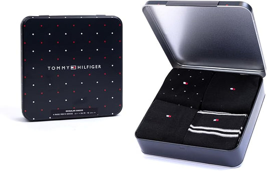 Tommy Hilfiger Men’s Crew Socks Gift Set – 4 Pairs of Breathable Cotton Socks with Signature Logo