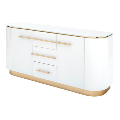 Anastasia White Glass Sideboard with Brass Details