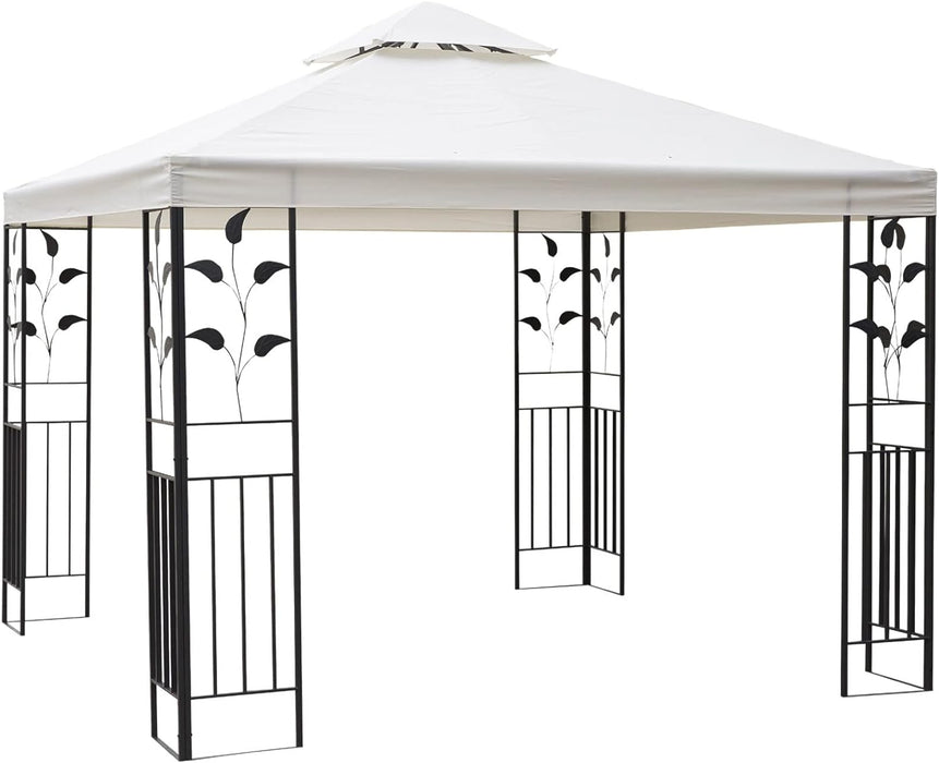 3 x 3m Outdoor Steel Gazebo with 2 Tier Roof, Garden Gazebo Patio Canopy Marquee Shelter with Decorative Steel Frame - Cream