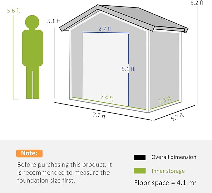 8 x 6ft Outdoor Garden Storage Shed Metal Tool House with Ventilation and Sliding Doors Light Grey
