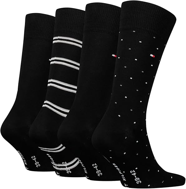 Tommy Hilfiger Men’s Crew Socks Gift Set – 4 Pairs of Breathable Cotton Socks with Signature Logo