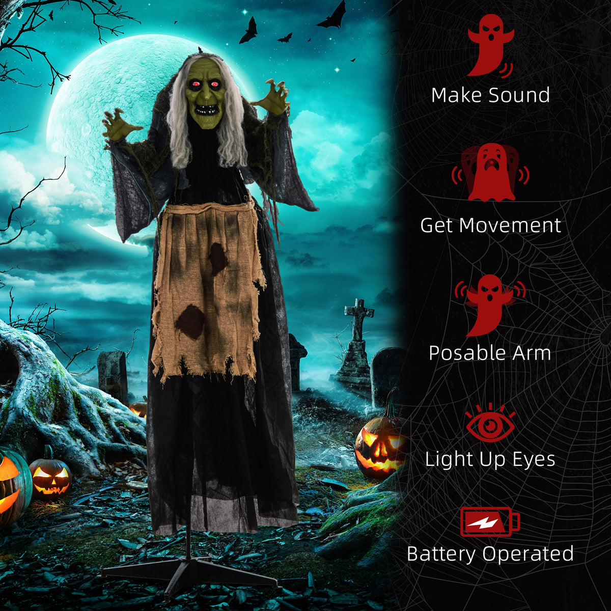Halloween Witch Animatronic Prop with Sound Activated