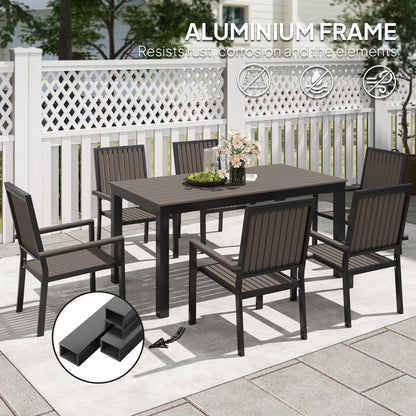 6 Seater Aluminium Garden Dining Set with Stackable Chairs, Brown