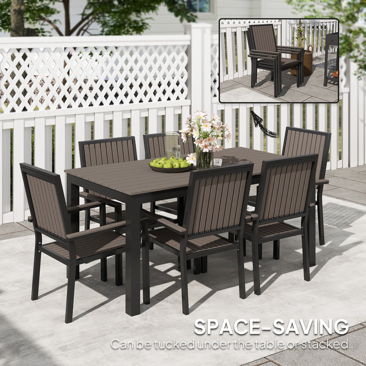 6 Seater Aluminium Garden Dining Set with Stackable Chairs, Brown