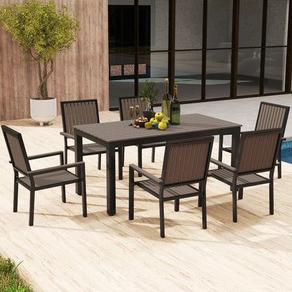 6 Seater Aluminium Garden Dining Set with Stackable Chairs, Brown