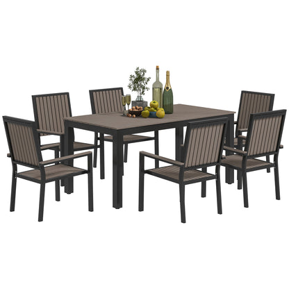 6 Seater Aluminium Garden Dining Set with Stackable Chairs, Brown