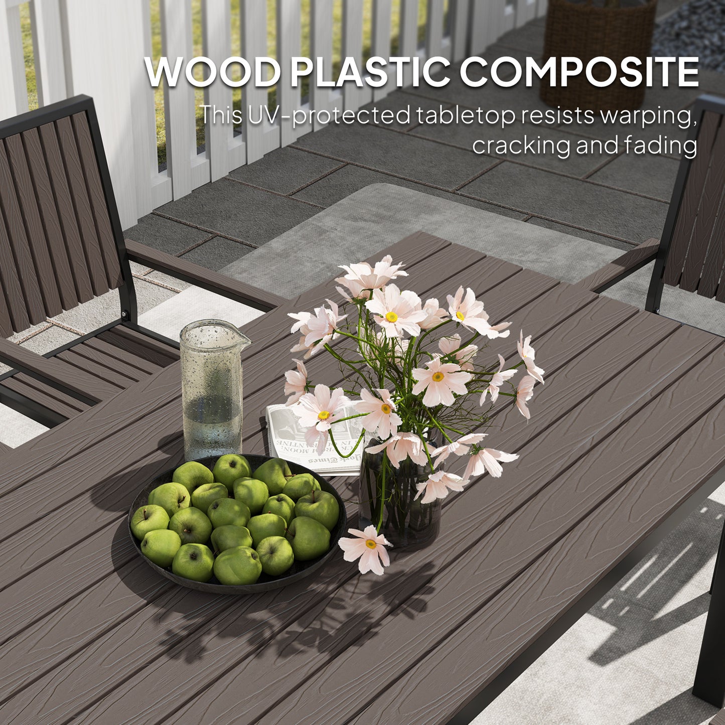 6 Seater Aluminium Garden Dining Set with Stackable Chairs, Brown