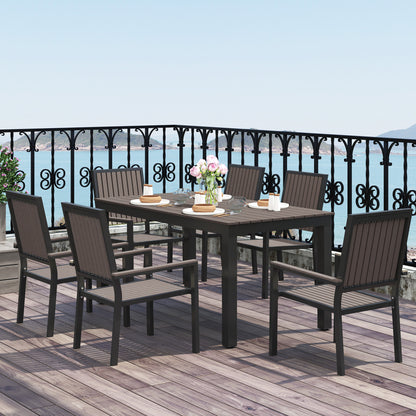 6 Seater Aluminium Garden Dining Set with Stackable Chairs, Brown