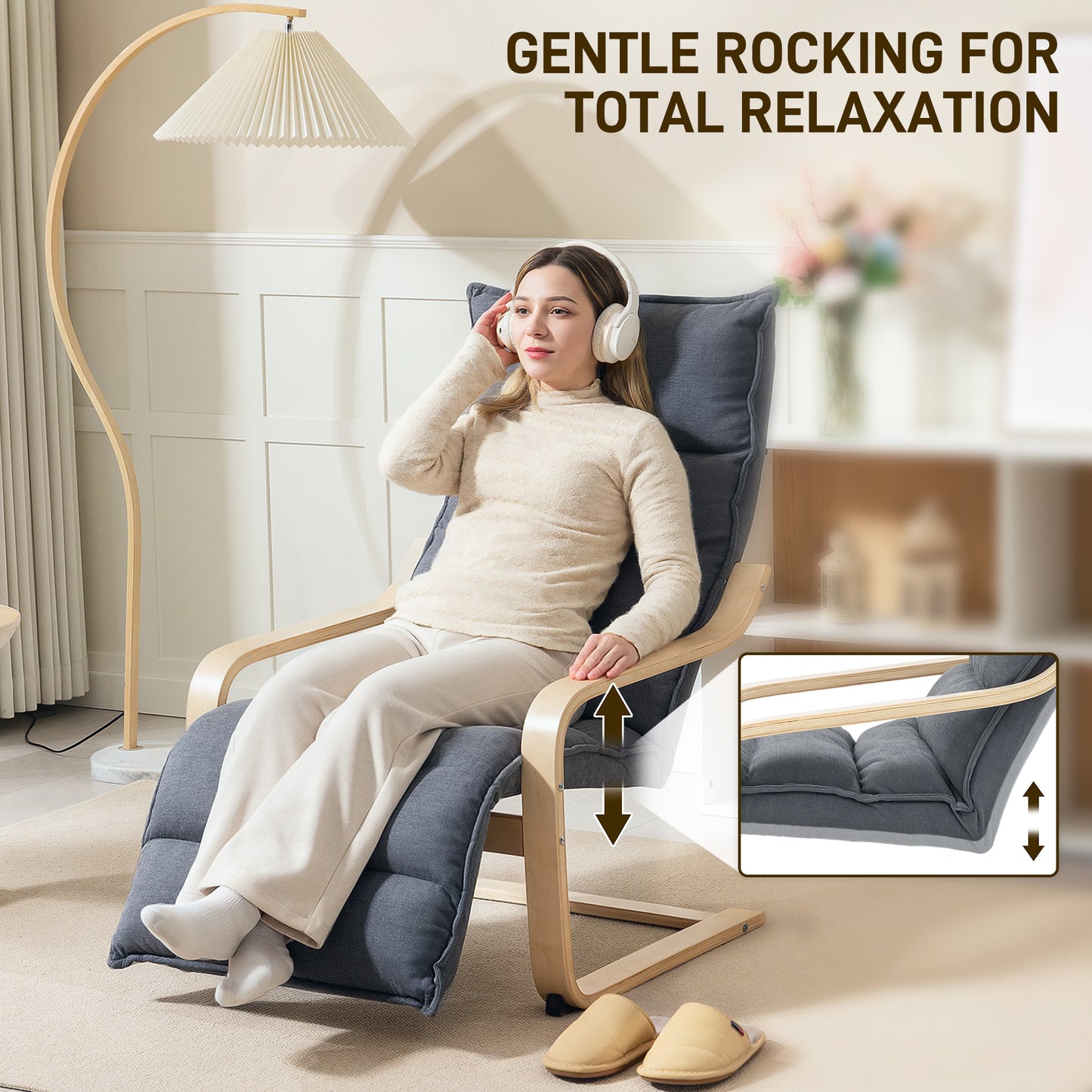 Birch Wood Lounge Chair for Living Room, Bedroom, Drak Grey