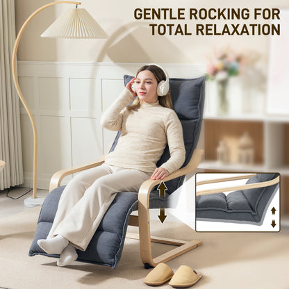 Birch Wood Lounge Chair for Living Room, Bedroom, Drak Grey