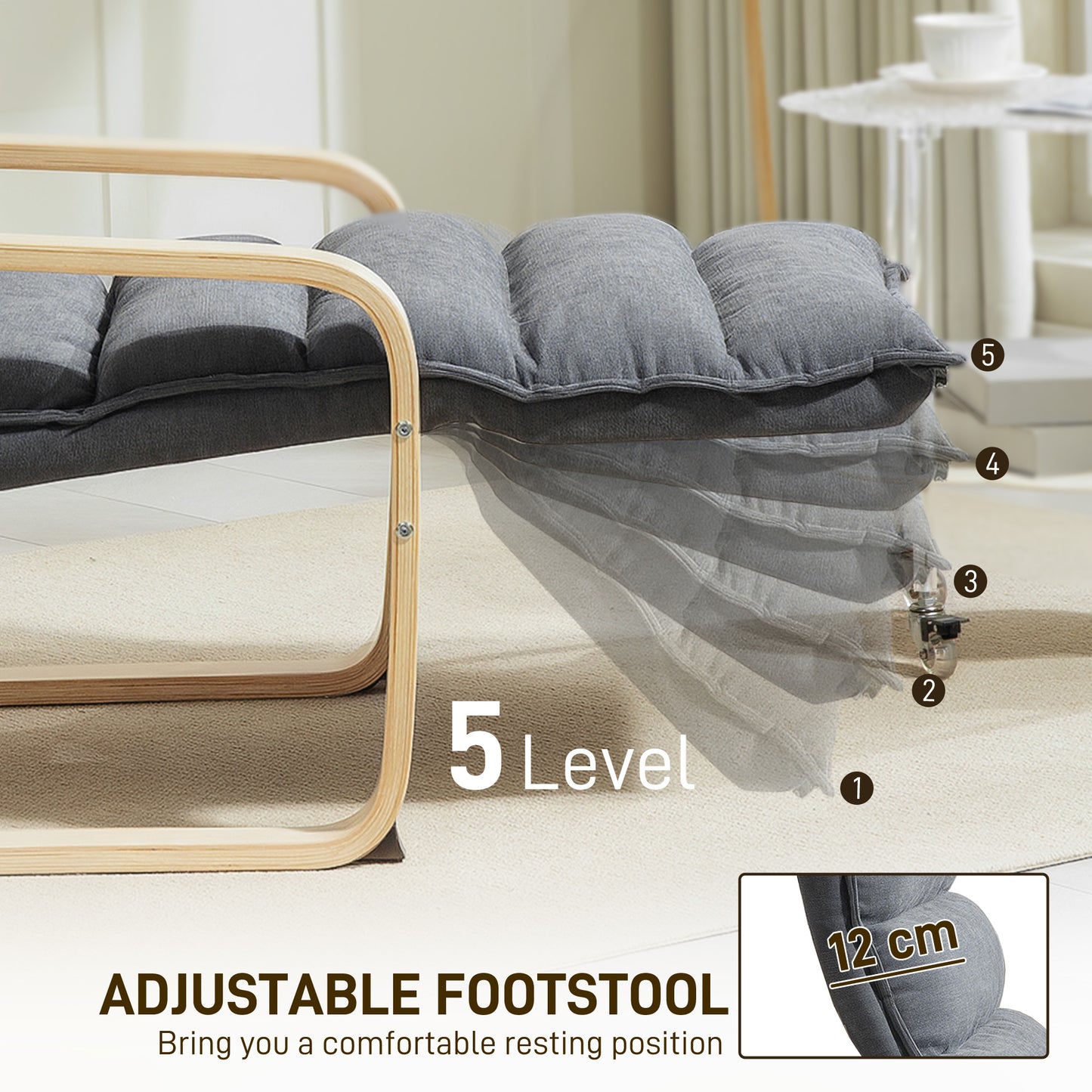 Birch Wood Lounge Chair for Living Room, Bedroom, Drak Grey