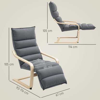 Birch Wood Lounge Chair for Living Room, Bedroom, Drak Grey