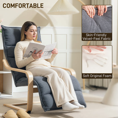 Birch Wood Lounge Chair for Living Room, Bedroom, Drak Grey