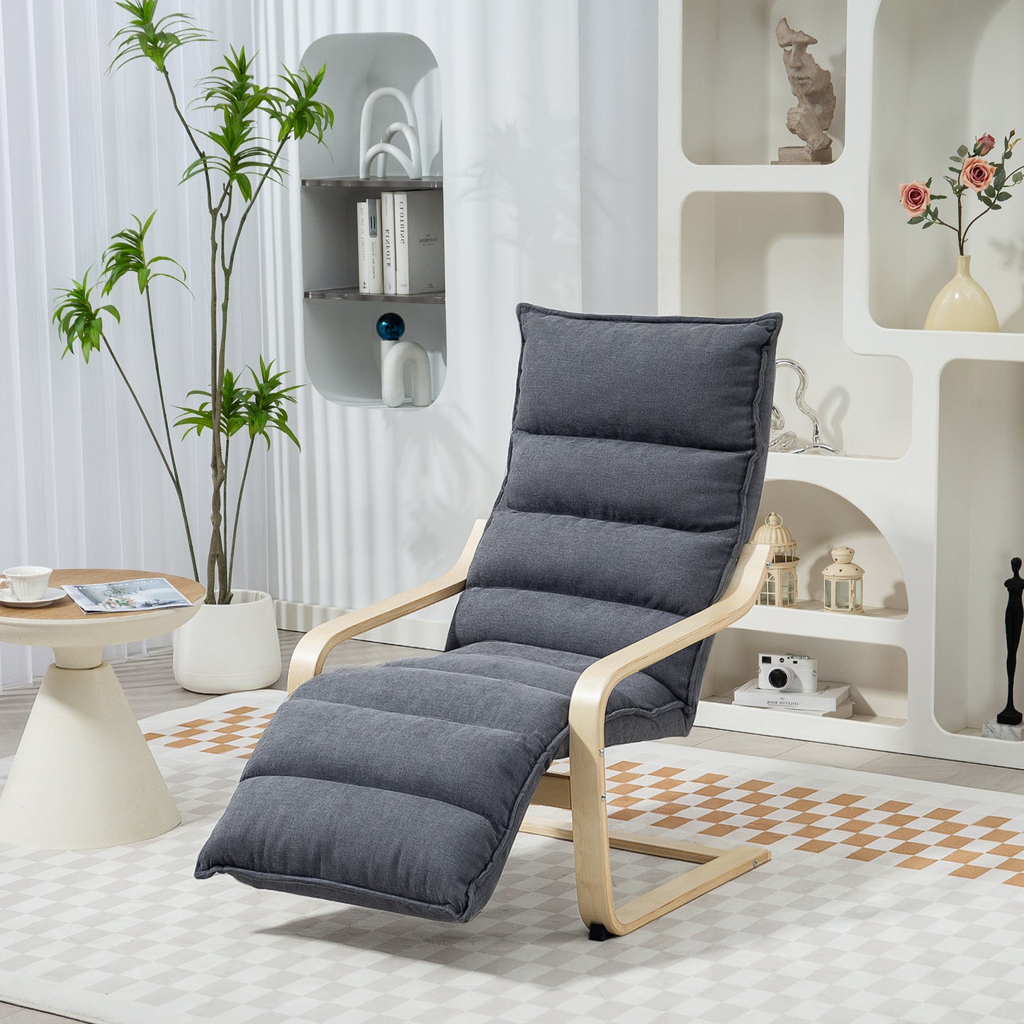 Birch Wood Lounge Chair for Living Room, Bedroom, Drak Grey