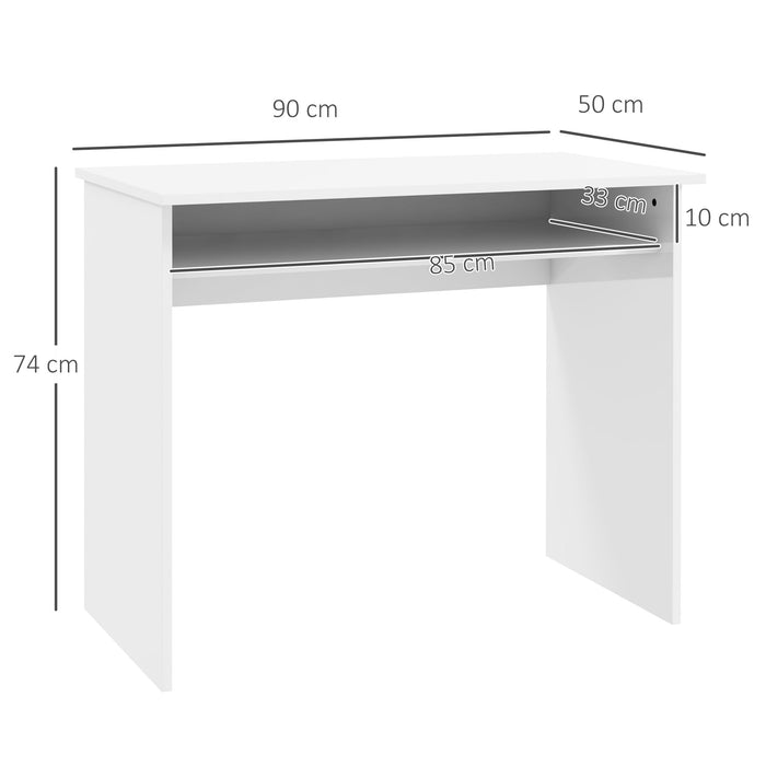 90 x 50cm Computer Table, Modern Home Office Desk, Small Writing Desk with Storage Shelf, High Gloss White