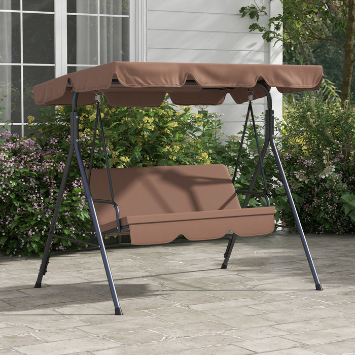 3-Seat Swing Chair Garden Swing Seat with Adjustable Canopy for Patio, Brown