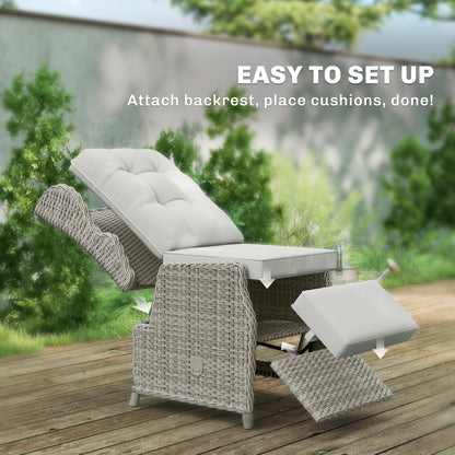Rattan Garden Recliner Chair with Flip Table, Light Grey