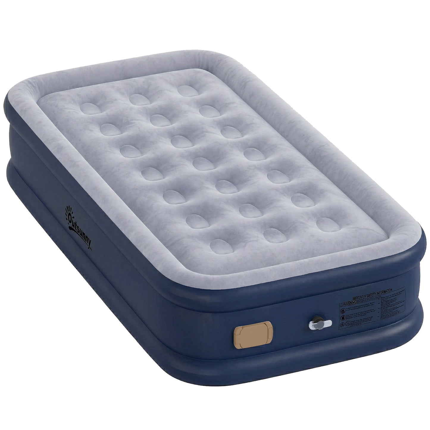 Inflatable Mattress, Single Air Bed with Built-in Pump, Grey