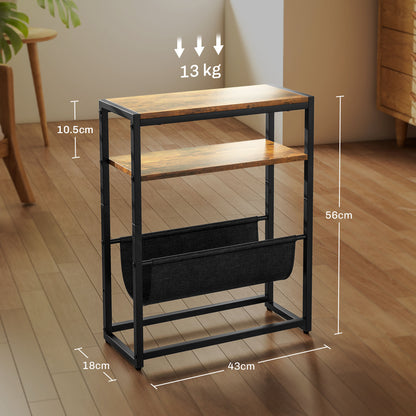 Narrow Side Table, End Table with 3-Tier Storage for Living Room