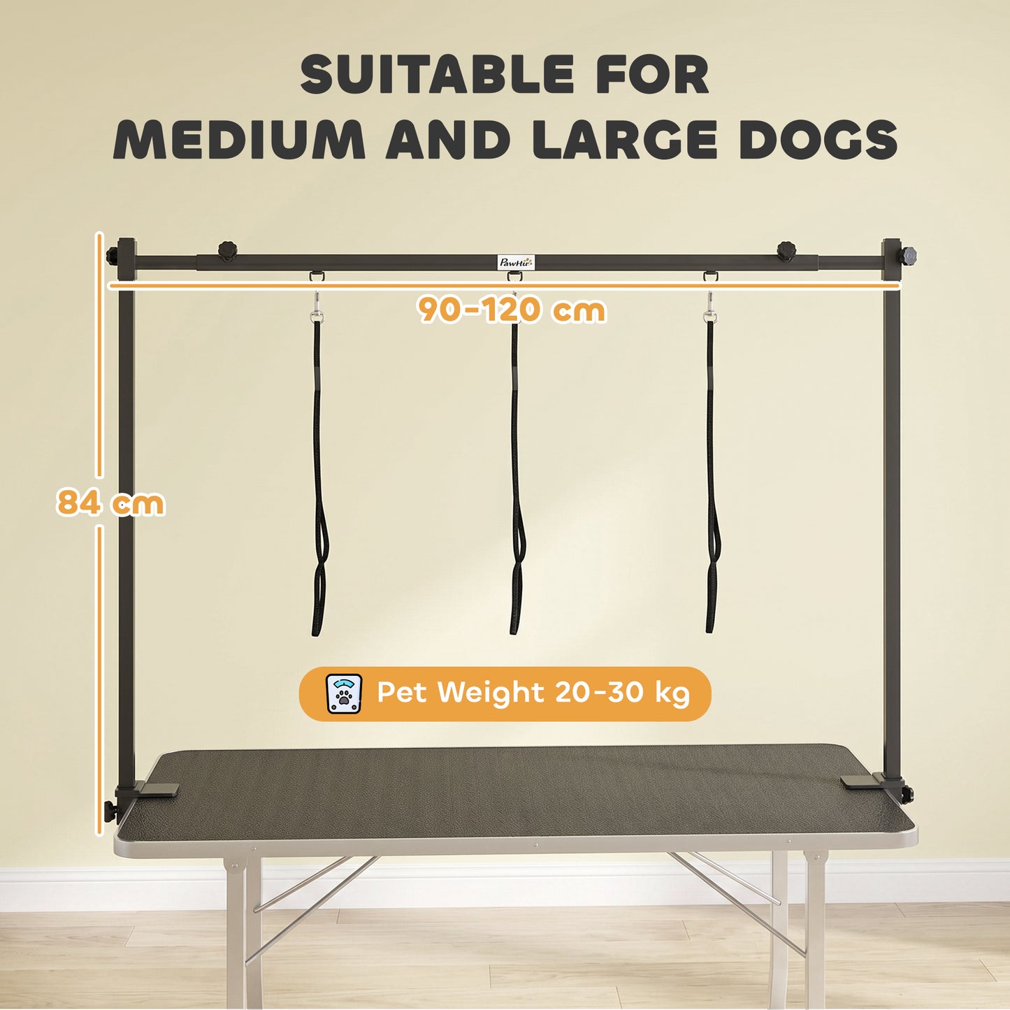 Dog Grooming Arm with Clamp H-Shape, Adjustable Dog Grooming Table Arm with 3 Loop Nooses for Large and Medium Pets, Adjustable Height 0-84 cm, Black