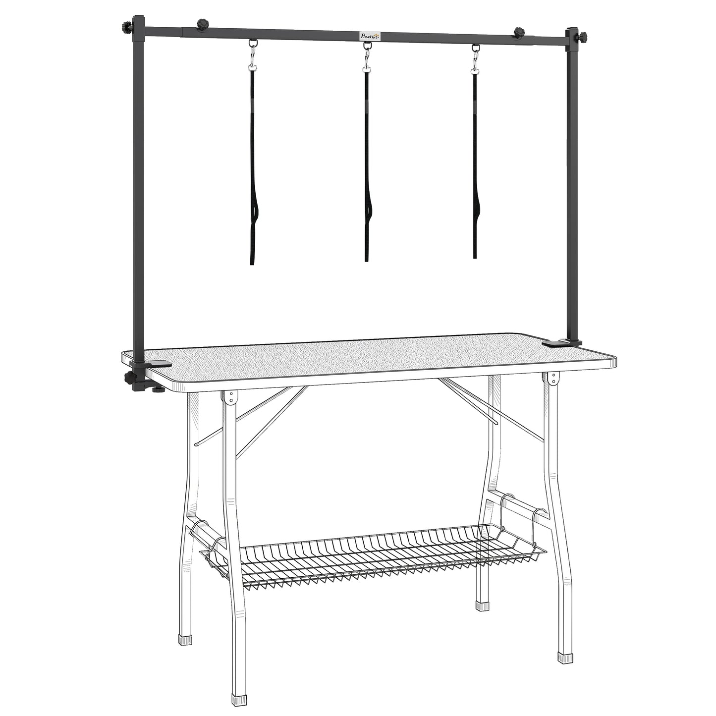 Dog Grooming Arm with Clamp H-Shape, Adjustable Dog Grooming Table Arm with 3 Loop Nooses for Large and Medium Pets, Adjustable Height 0-84 cm, Black