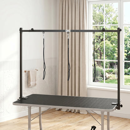 Dog Grooming Arm with Clamp H-Shape, Adjustable Dog Grooming Table Arm with 3 Loop Nooses for Large and Medium Pets, Adjustable Height 0-84 cm, Black