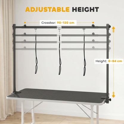 Dog Grooming Arm with Clamp H-Shape, Adjustable Dog Grooming Table Arm with 3 Loop Nooses for Large and Medium Pets, Adjustable Height 0-84 cm, Black