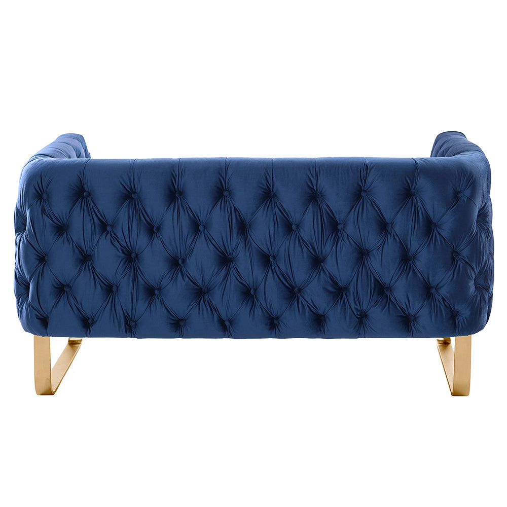 Grosvenor Two Seat Sofa - Navy Blue - Brushed Brass