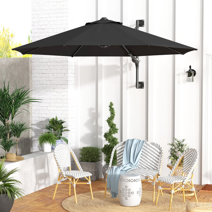 Wall Mounted Umbrella with Vent, Garden Patio Parasol Umbrella Sun Shade Canopy, Charcoal Grey