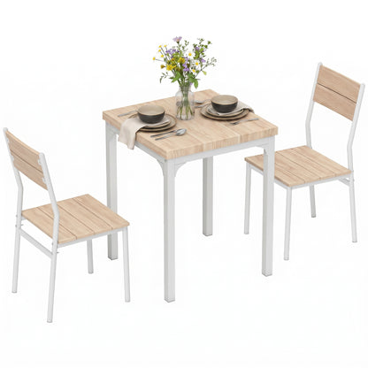 3 Pcs Compact Dining Table 2 Chairs Set, Oak Wood Effect