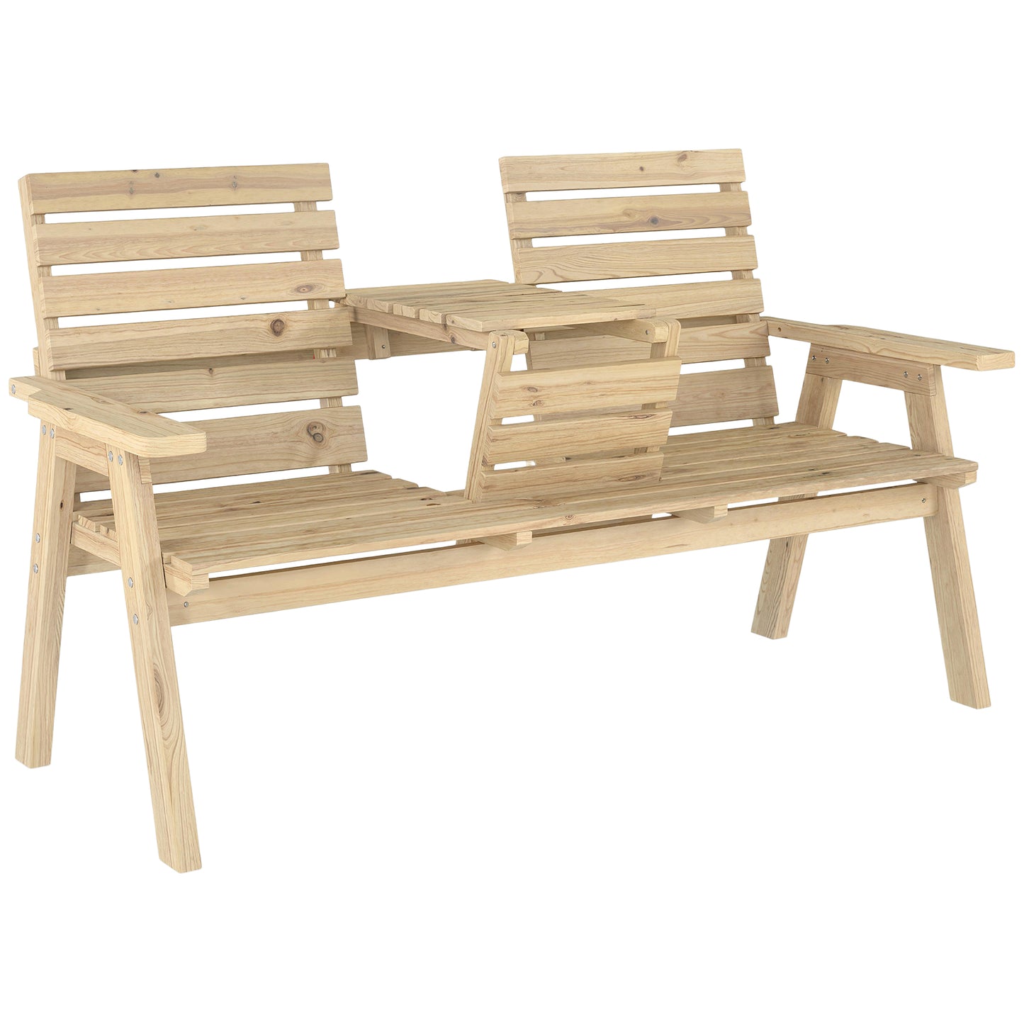 Convertable 3-Seater Wood Bench Table Garden w/ Armrests Natural