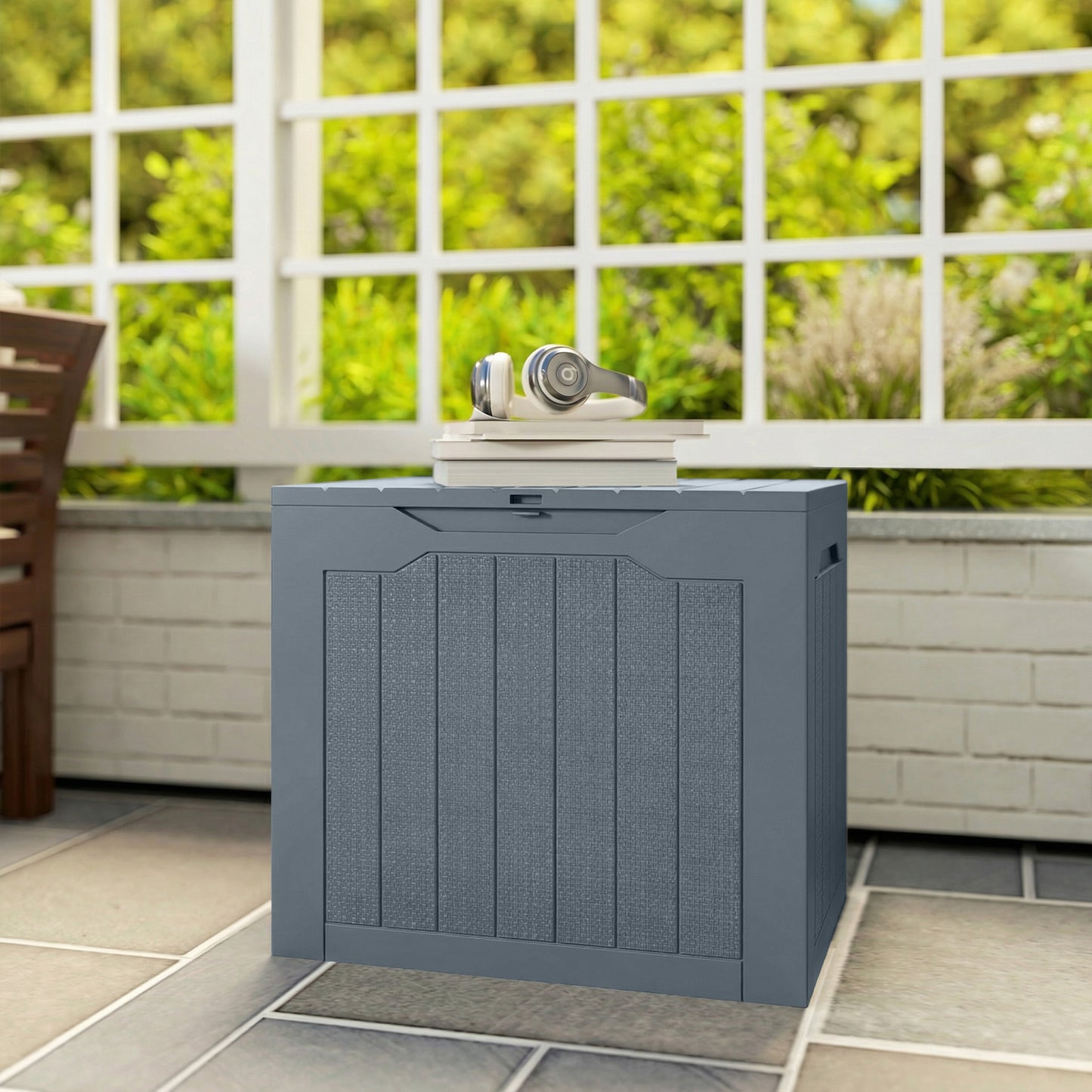 93L Plastic Garden Storage Box, Storage Container w/ Handles, Grey