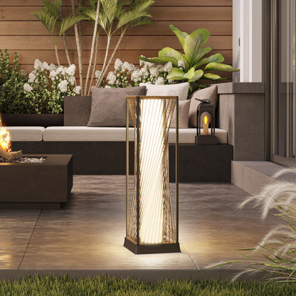 Rattan Solar Floor Lamp, Auto On/Off  Garden Lights, Sand Brown