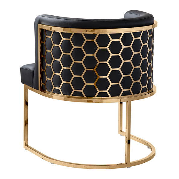 Alveare Dining Chair Brass – Black Faux Leather