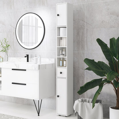 Slim Bathroom Cabinet, Toilet Roll Storage w/ Open Shelves, White