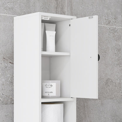 Slim Bathroom Cabinet, Toilet Roll Storage w/ Open Shelves, White