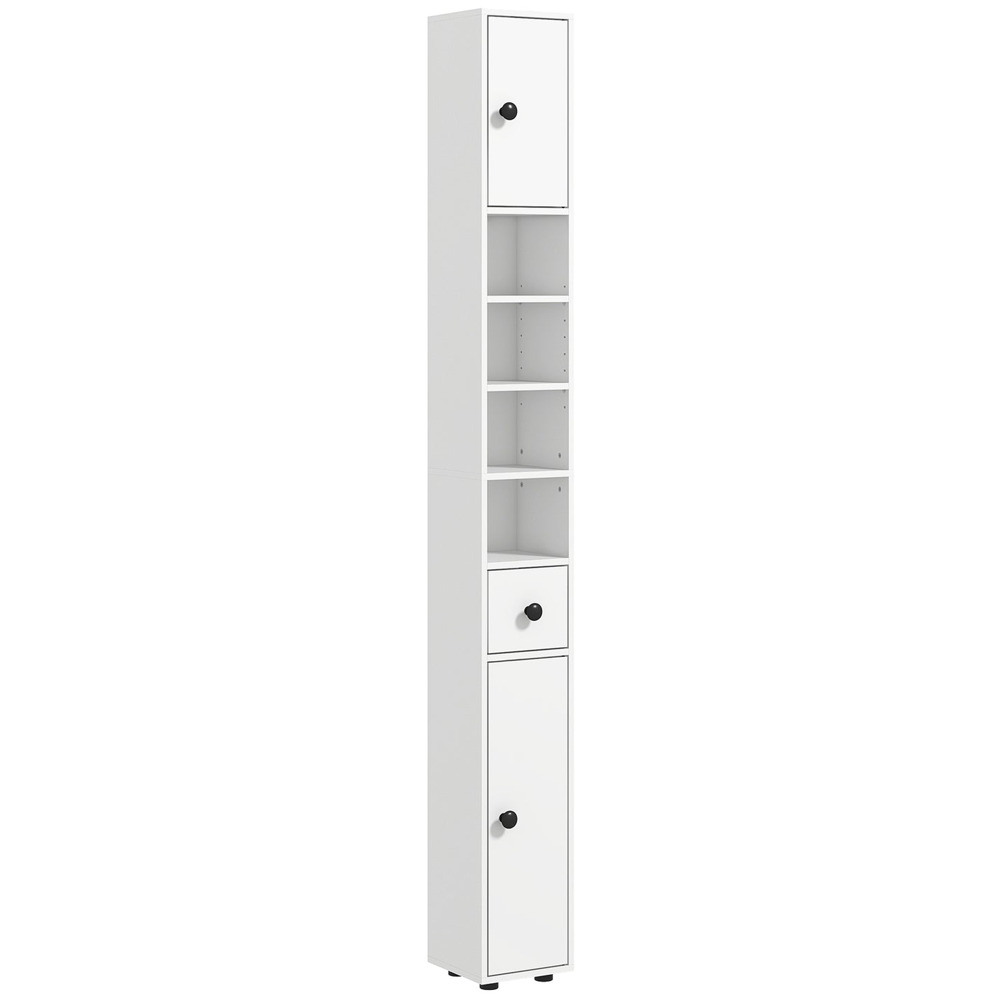 Slim Bathroom Cabinet, Toilet Roll Storage w/ Open Shelves, White
