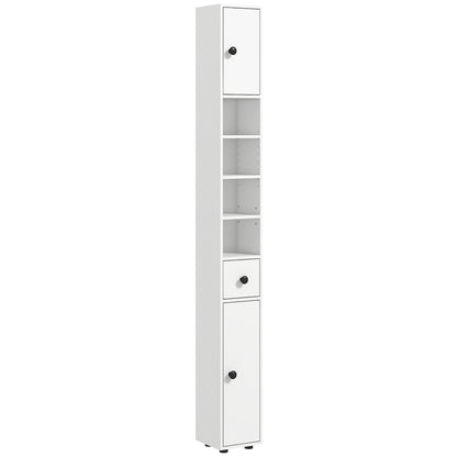 Slim Bathroom Cabinet, Toilet Roll Storage w/ Open Shelves, White