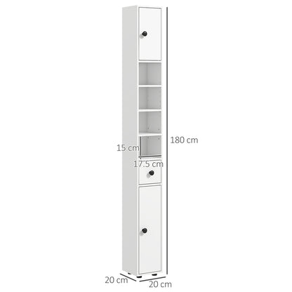 Slim Bathroom Cabinet, Toilet Roll Storage w/ Open Shelves, White