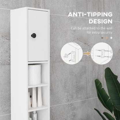 Slim Bathroom Cabinet, Toilet Roll Storage w/ Open Shelves, White