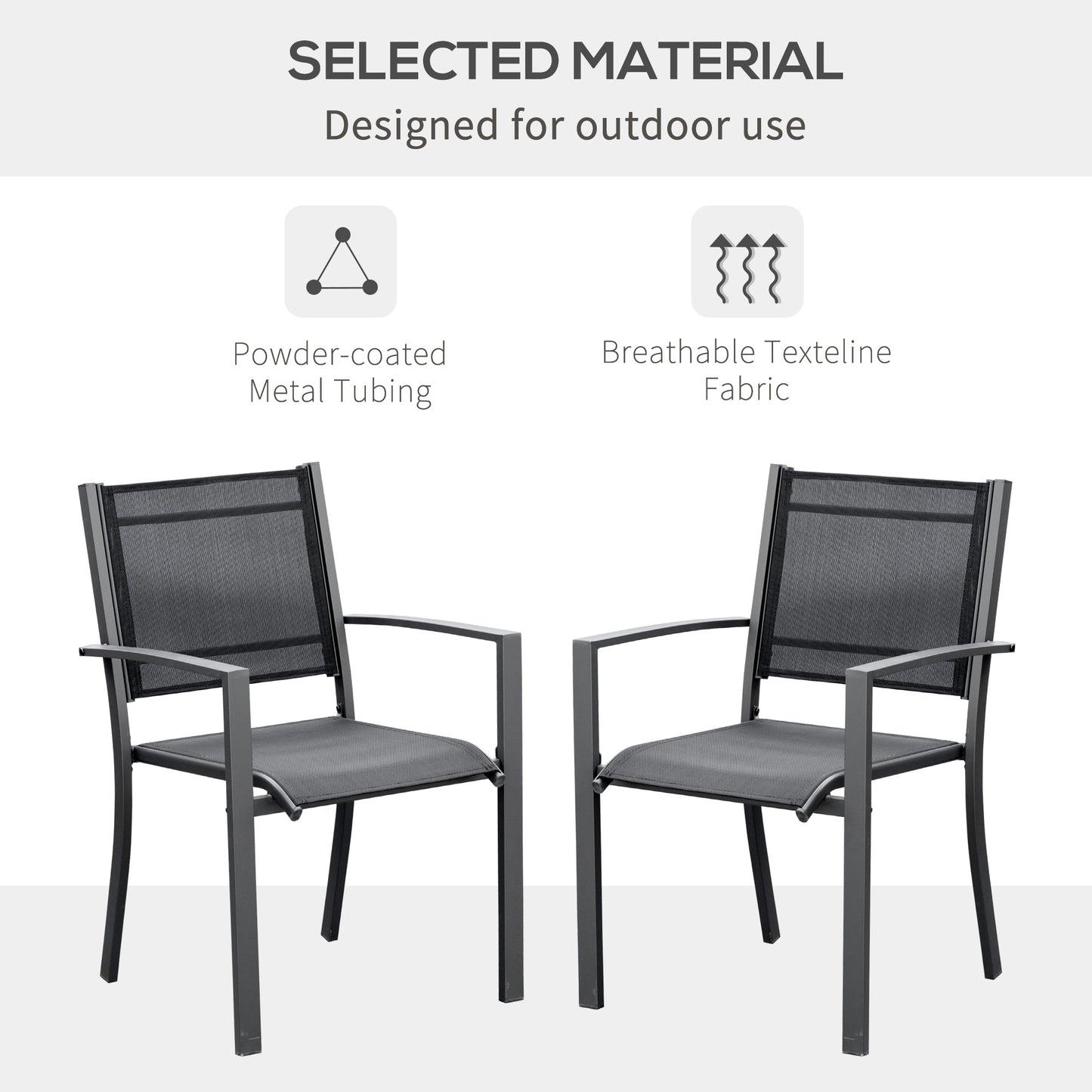Garden Chairs Set Of 2 Outdoor Chairs with Steel Frame Texteline Seats for Camping Fishing Patio Balcony Grey Black