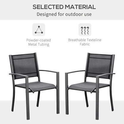 Garden Chairs Set Of 2 Outdoor Chairs with Steel Frame Texteline Seats for Camping Fishing Patio Balcony Grey Black