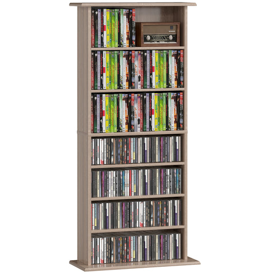 360 CD/185 DVD Storage Unit, 185 Blu-ray Media Storage Shelf with 8 Compartments and 6 Adjustable Shelves, CD Tower for Living Room, Bedroom, Office, Natural Wood Finish