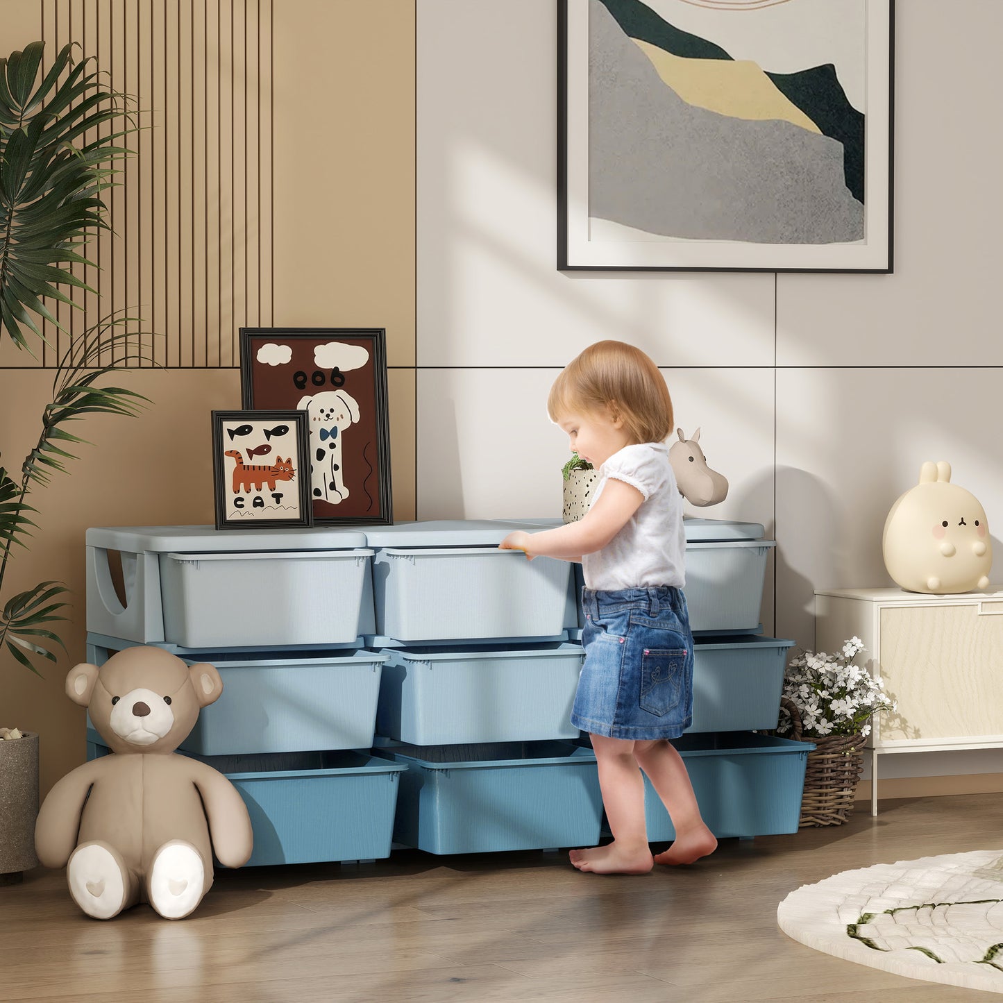 Kids Storage Units with Drawers 3 Tier Chest Dresser Tower Blue