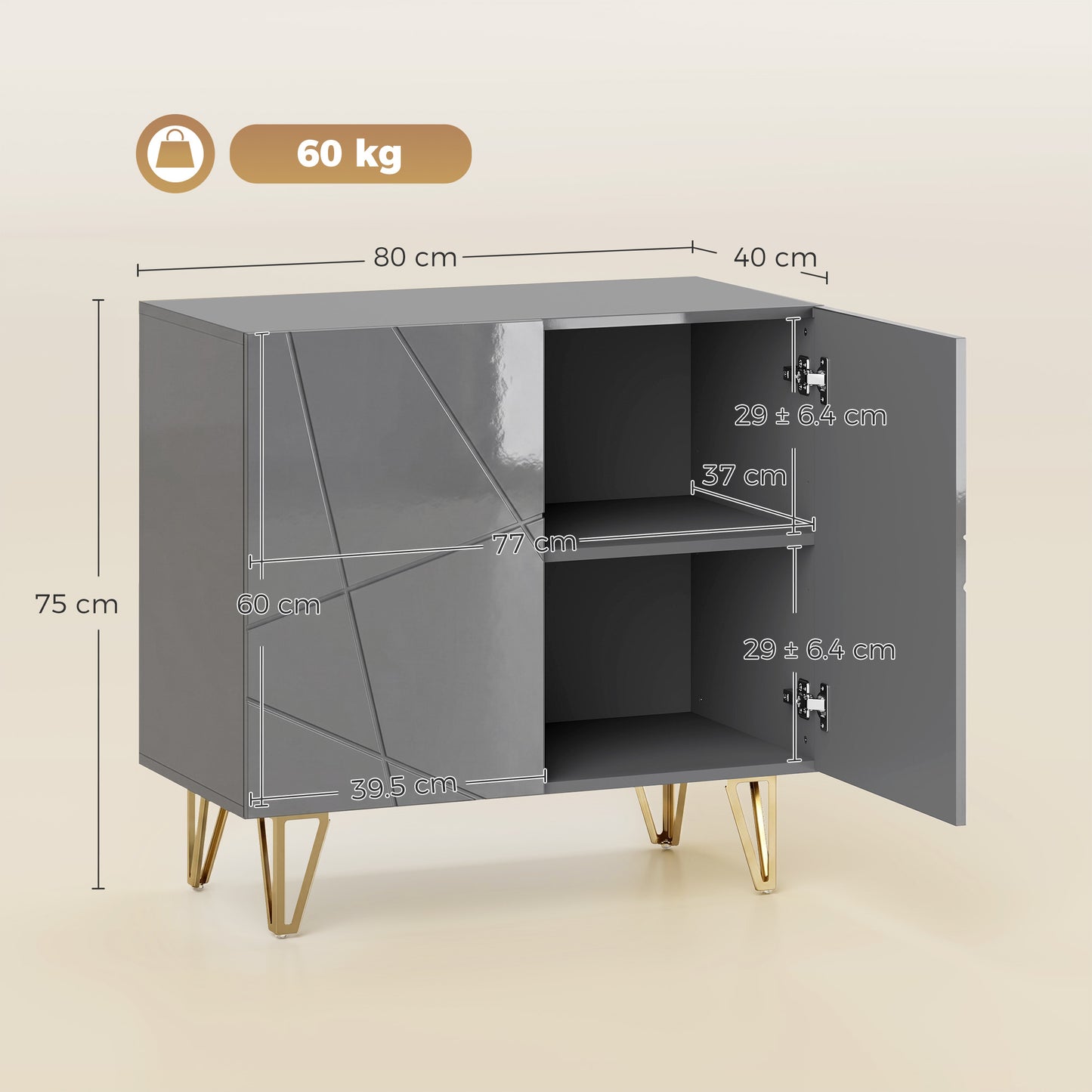 Storage Cabinet, Sideboard with Adjustable Shelf, Grey