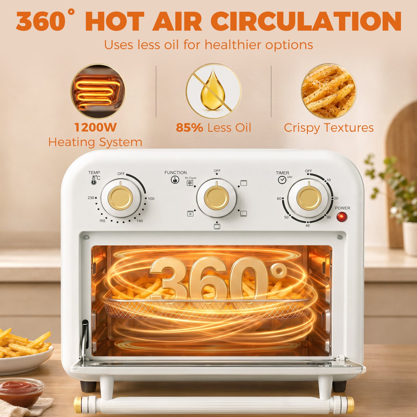 Air Fryer Oven, Convection Oven, 12 L, Cream White