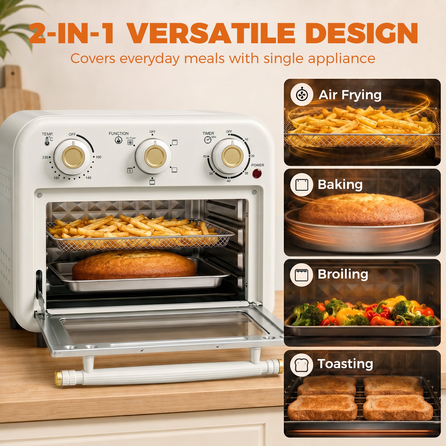 Air Fryer Oven, Convection Oven, 12 L, Cream White