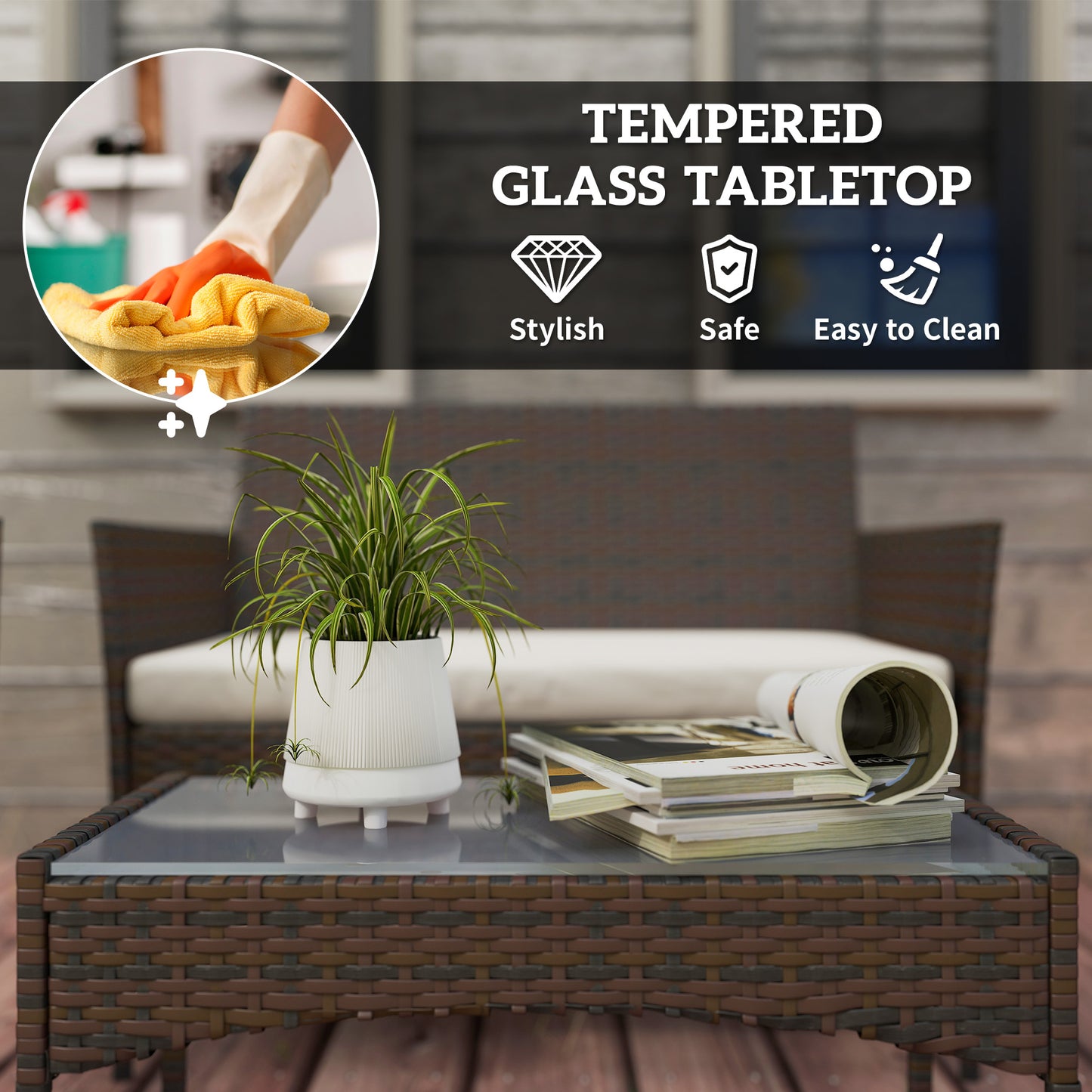 4 Piece Rattan Garden Furniture Sofa Set with Cushions, Brown