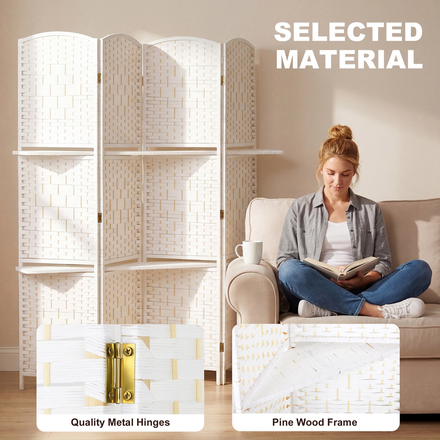 Freestanding Privacy Screen, 160 x 170cm, White