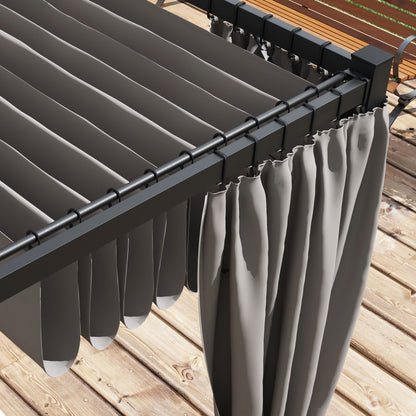 3 x 3(m) Retractable Pergola, Garden Gazebo Shelter with Curtains, for Grill, Patio, Deck, Grey